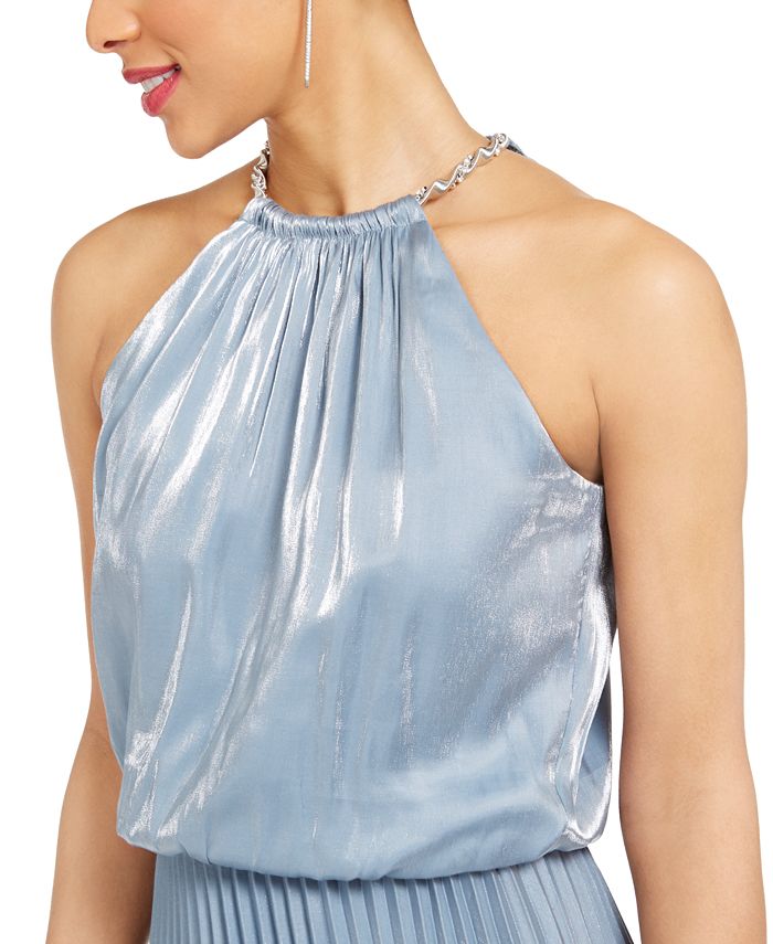 msk pleated blouson halter gown