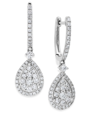 image of Diamond Cluster Teardrop Earrings in 14k White Gold (1 ct. t.w.)