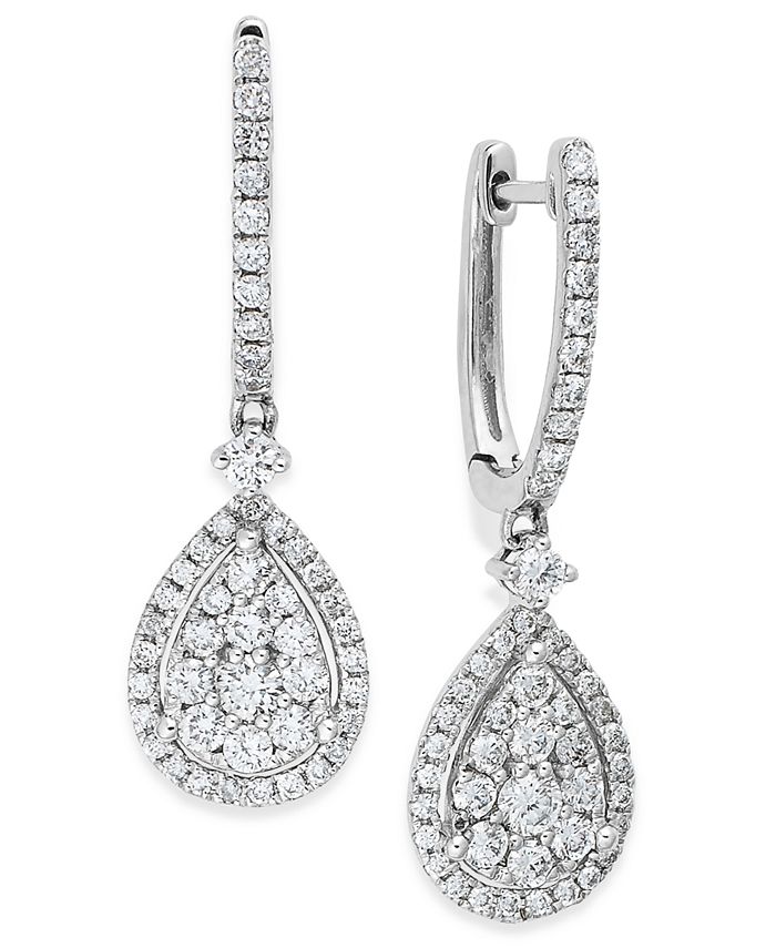 Macy's Diamond Cluster Teardrop Earrings in 14k White Gold (1 ct