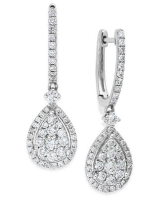 Macy's Diamond Cluster Teardrop Earrings in 14k White Gold (1 ct. t.w ...