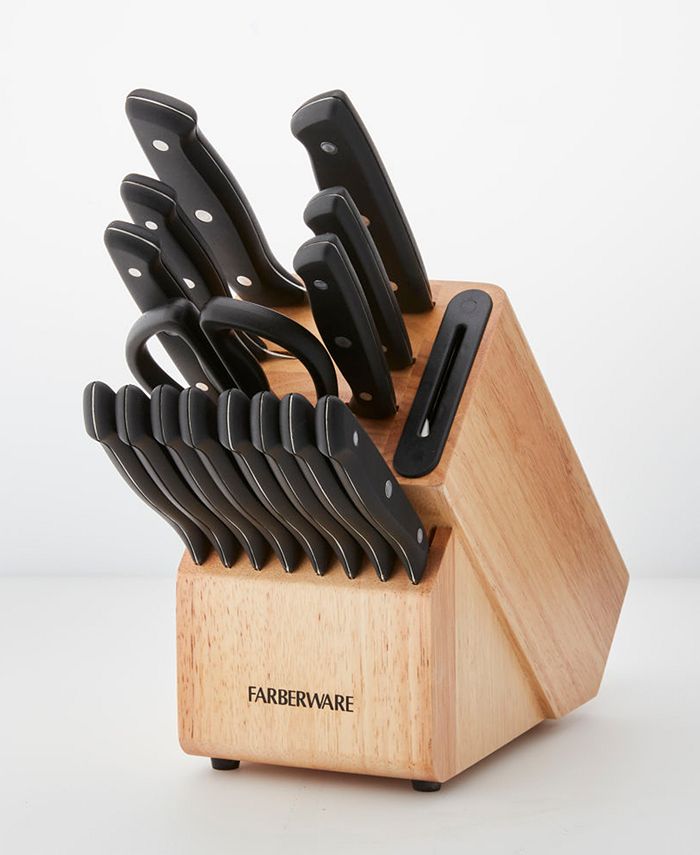 Farberware Edgekeeper 16-Piece Stainless Steel Block Set - Built-in Knife  Sharpener with Ergonomic Handles - Acacia Wood Block