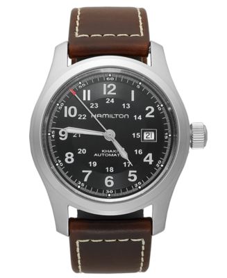 Hamilton Men's Swiss Automatic Khaki Field Brown Leather Strap Watch ...