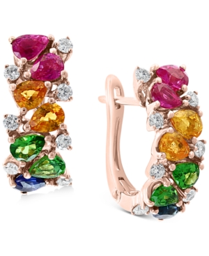image of Effy Multi-Gemstone (2-1/3 ct. t.w.) & Diamond (1/3 ct. t.w.) Hoop Earrings in 14k Rose Gold