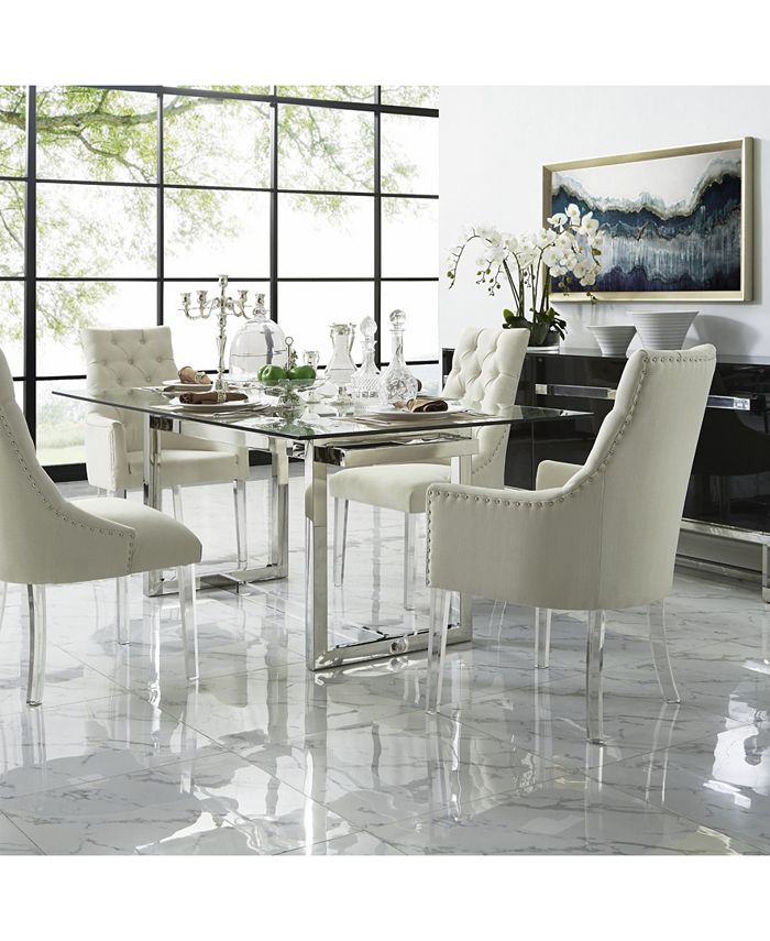 Inspired Home Marilyn Button Tufted Arm Dining Chair with Acrylic Legs