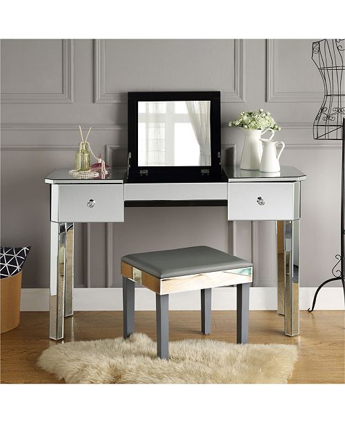 Inspired Home Louisa Mirrored 2 Drawer Makeup Vanity Table