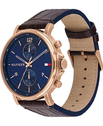 Tommy Hilfiger - Men's Chronograph Brown Leather Strap Watch 44mm