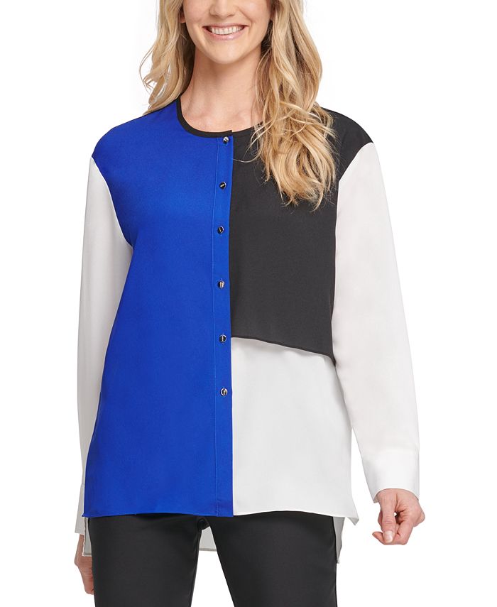 DKNY Colorblocked Button-Up Top - Macy's