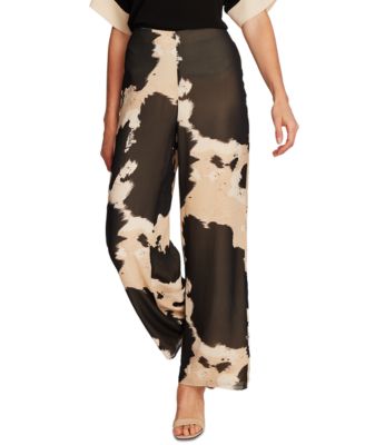 Vince Camuto Cow-Print Wide-Leg Chiffon 