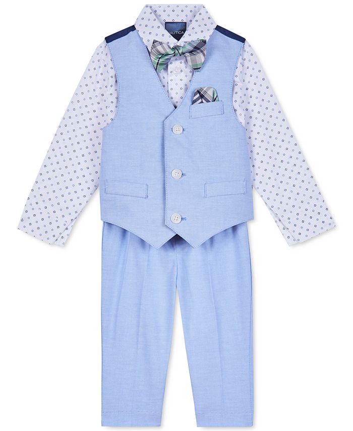 Boys Grey Linen Knicker Outfit Aqua Gingham Bow Tie Baby and Toddlers