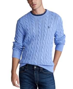 Cotton cable knit jumper with crew neck, royal blue, Polo Ralph