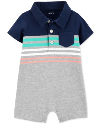 Carter's - Baby Boys Striped Polo-Collar Cotton Romper