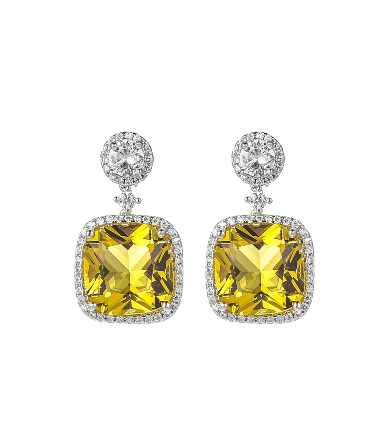 Silver-Tone Light Yellow Square Earrings - Silver-Tone