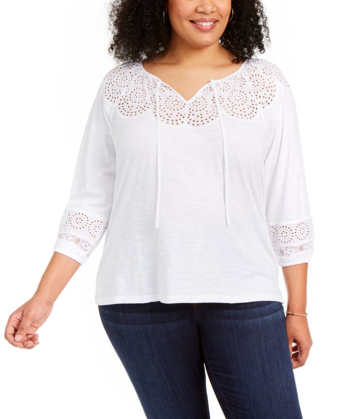 Style & Co Plus Size Eyelet Top, Created for Macy's - Macy's