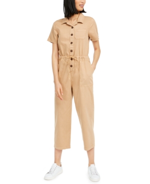 Oat Cotton Drawstring-Waist Jumpsuit