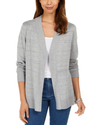 Karen Scott - Pointelle Open-Front Cardigan