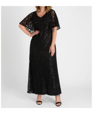 Women's Plus Size Celestial Cape Sleeve Sequined Lace Gown