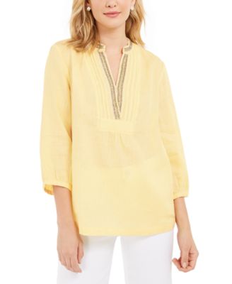 Charter Club Linen Beaded Split-Neck 