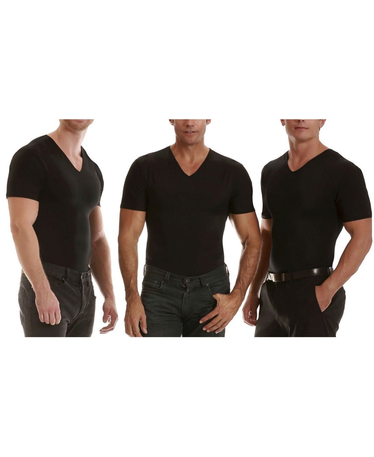 Men's Big & Tall Insta Slim 3 Pack Compression Short Sleeve V-Neck T-Shirts - White