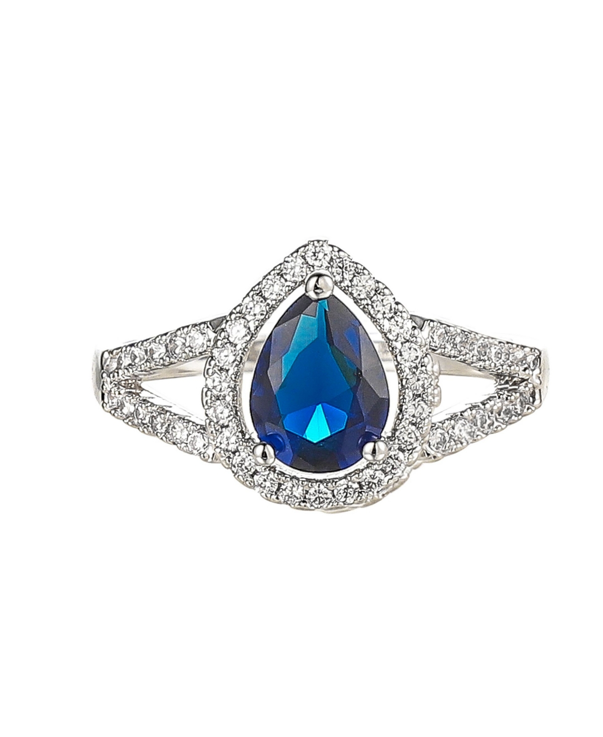 A & M Silver-Tone Sapphire Pear Shaped Ring