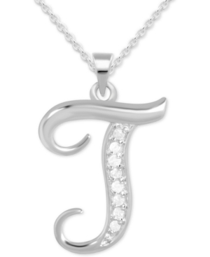 Macy's Diamond T Initial 18" Pendant Necklace (1/10 Ct. T.w.) In Sterling Silver In Sterling Silver