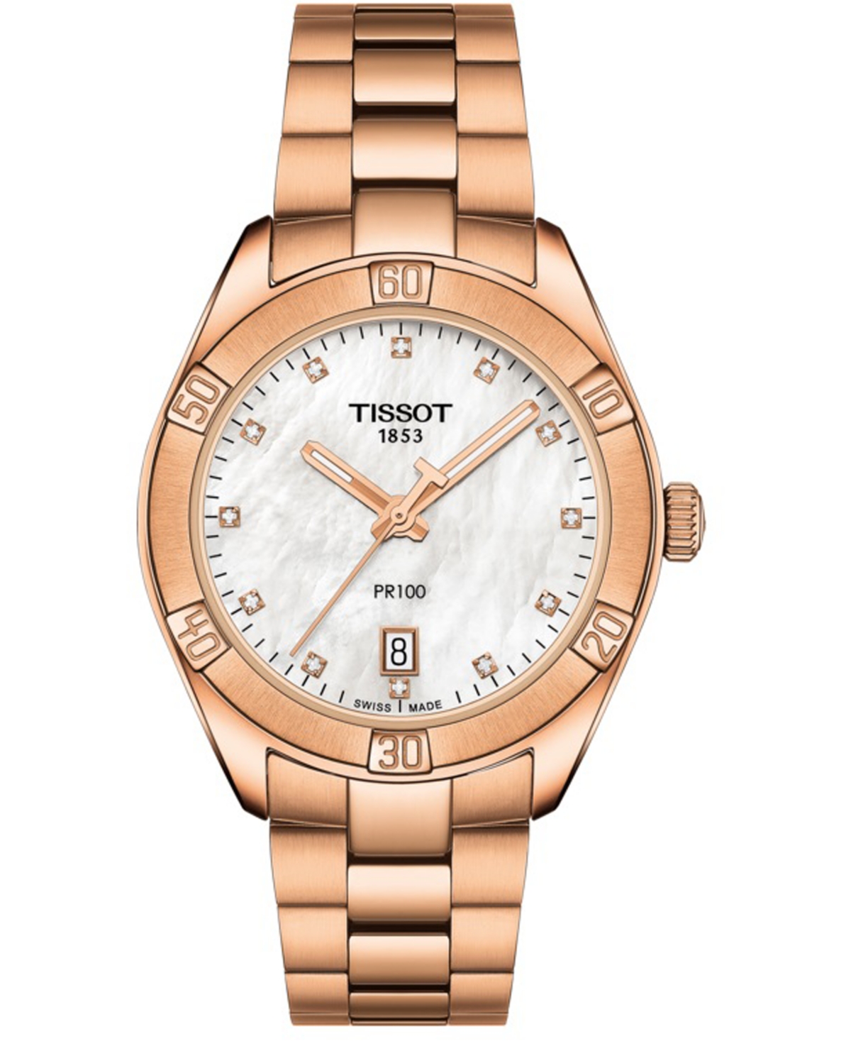 Women's Swiss Pr 100 Sport Chic T-Classic Diamond (1/20 ct. t.w.) Rose Gold-Tone Stainless Steel Bracelet Watch 36mm - Rose Gold