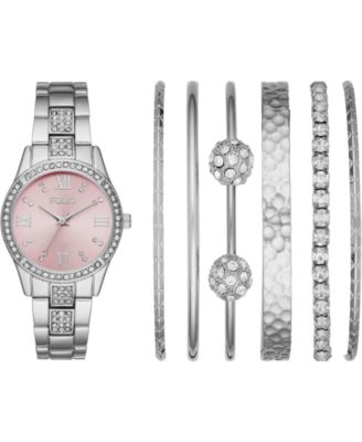 Folio Women's Silver-Tone Bracelet Watch 32mm Gift Set Macy's