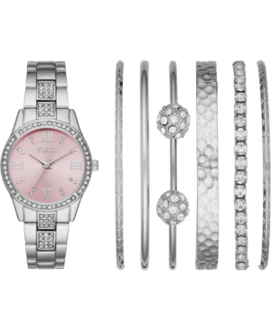 image of Folio Women-s Silver-Tone Bracelet Watch 32mm Gift Set
