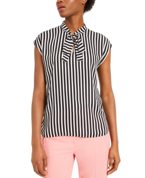 image of Bar Iii Striped Tie-Neck Top, Created for Macy-s