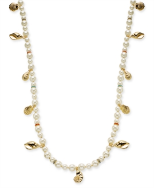 image of Charter Club Gold-Tone Pave & Imitation Pearl Beaded Shell Strand Necklace, 42