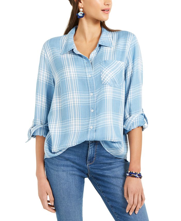 Style & Co One-Pocket Plaid Top, Created for Macy's - Macy's