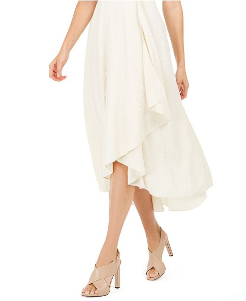 Calvin Klein Women's Textured Ruffled Hem Dress White Size 14