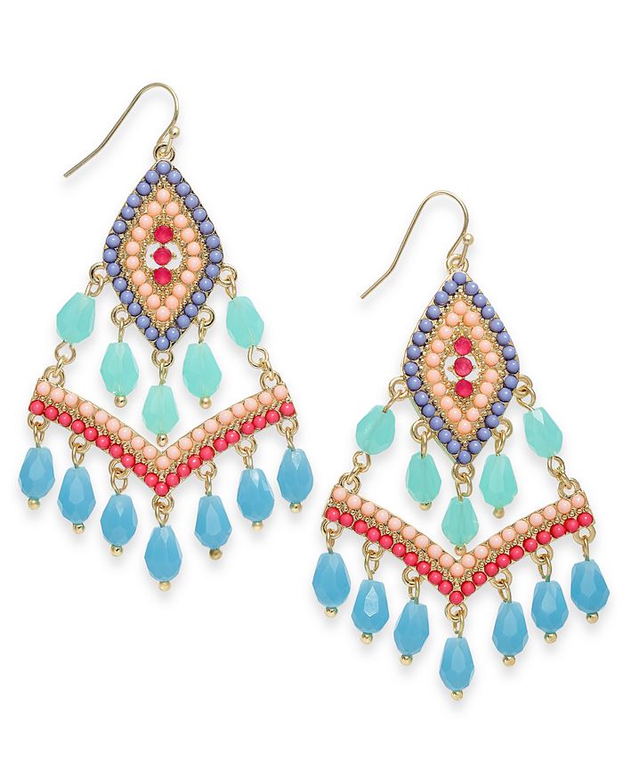 INC International Concepts - Gold-Tone Beaded Kite Drop Earrings