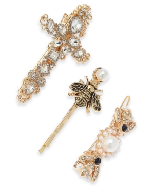 image of Thalia Sodi Gold-Tone 3-Pc. Set Imitation Pearl & Crystal Bobby Pins, Created for Macy-s