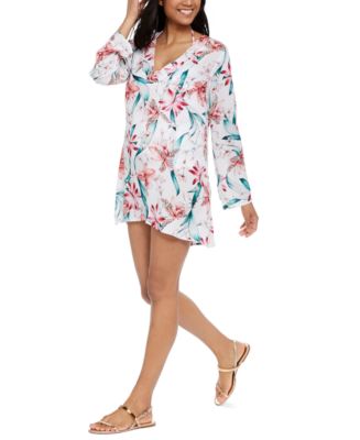 La Blanca Women's V-Neck Tunic Swimsuit Cover Up - Breezy Beach Kaftan With Dolman Sleeves