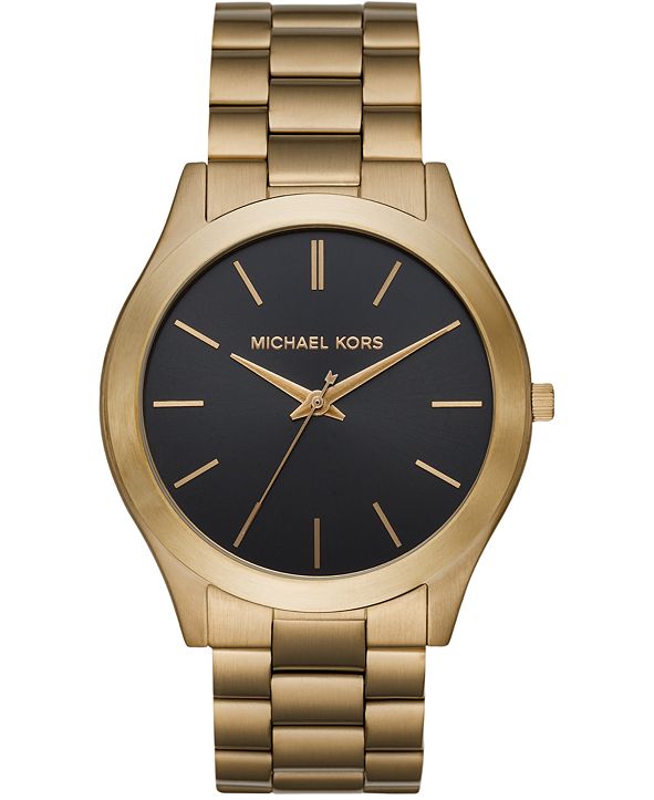 Michael Kors Men's Slim Runway Gold-Tone Stainless Steel Bracelet Watch ...