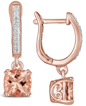 image of Morganite (2-1/2 ct. t.w.) and Diamond (1/10 ct. t.w.) Drop Earrings in 14K Rose Gold-Plated Sterling Silver