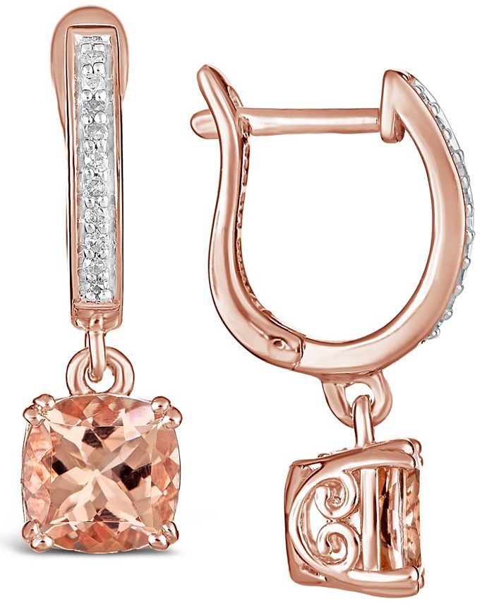 Macy's - Morganite (2-1/2 ct. t.w.) and Diamond (1/10 ct. t.w.) Drop Earrings in 14K Rose Gold-Plated Sterling Silver