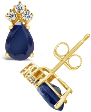 image of Sapphire (1-9/10 ct. t.w.) and Diamond (1/8 ct. t.w.) Stud Earrings in 14k Yellow Gold