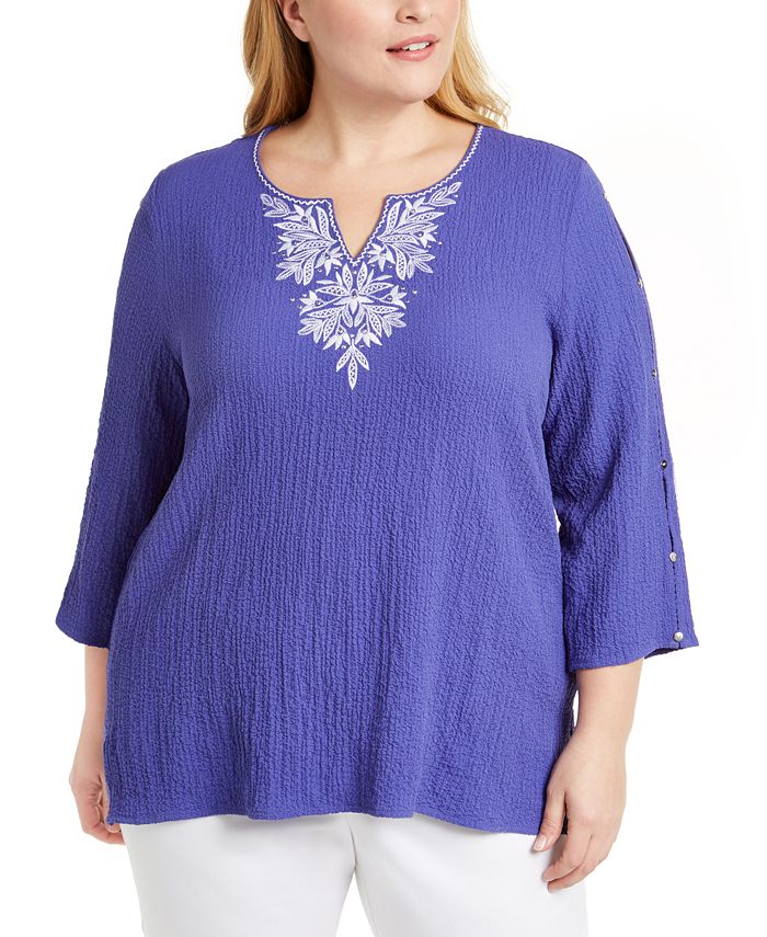 Alfred Dunner Plus Size Costa Rica Embroidered Top - Macy's