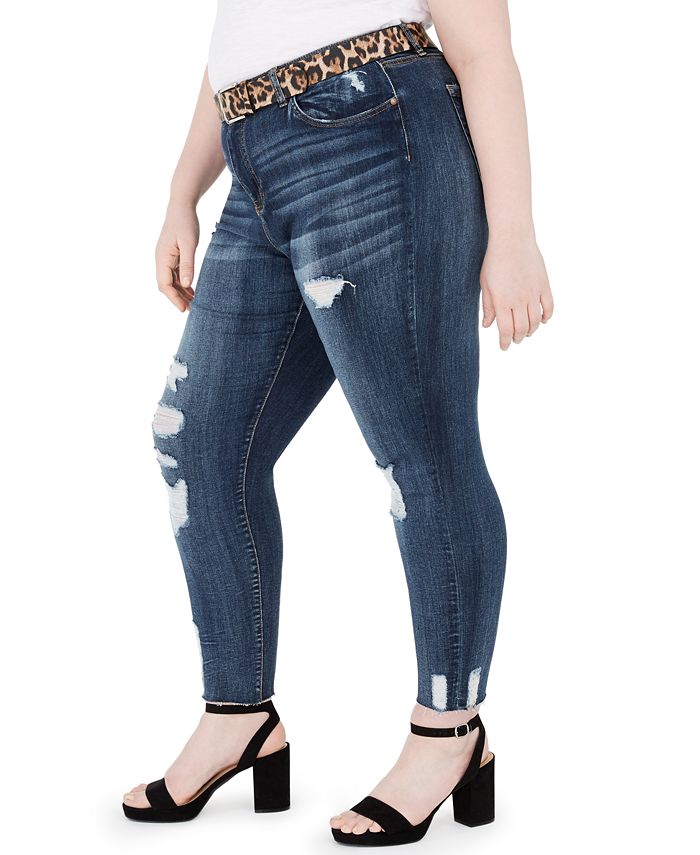 Dollhouse Trendy Plus Size Distressed Belted Skinny Jeans - Macy's