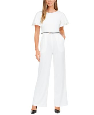 Calvin Klein Belted Cape-Sleeve Jumpsuit - Macy's