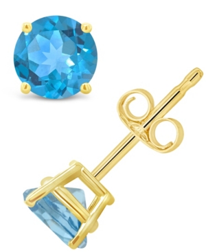 image of Swiss Blue Topaz (1-1/8 ct. t.w.) Stud Earrings in 14K White or Yellow Gold