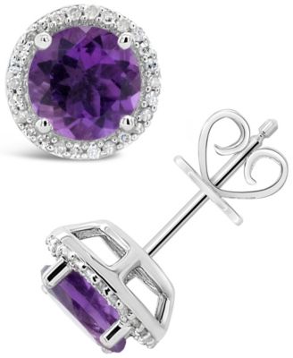 Round-cut Gemstone and Diamond (1/6 ct. t.w.) Stud Earrings in Sterling Silver