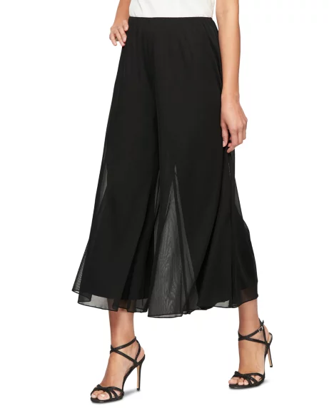 Petite Chiffon Wide-Leg Cropped Pants - Black