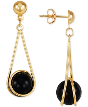 image of Onyx Wire Wrap Drop Earrings in 10k Gold
