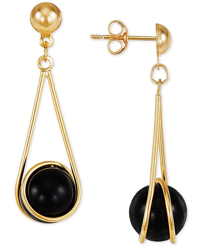 Macy's Onyx Wire Wrap Drop Earrings in 10k Gold - Macy's