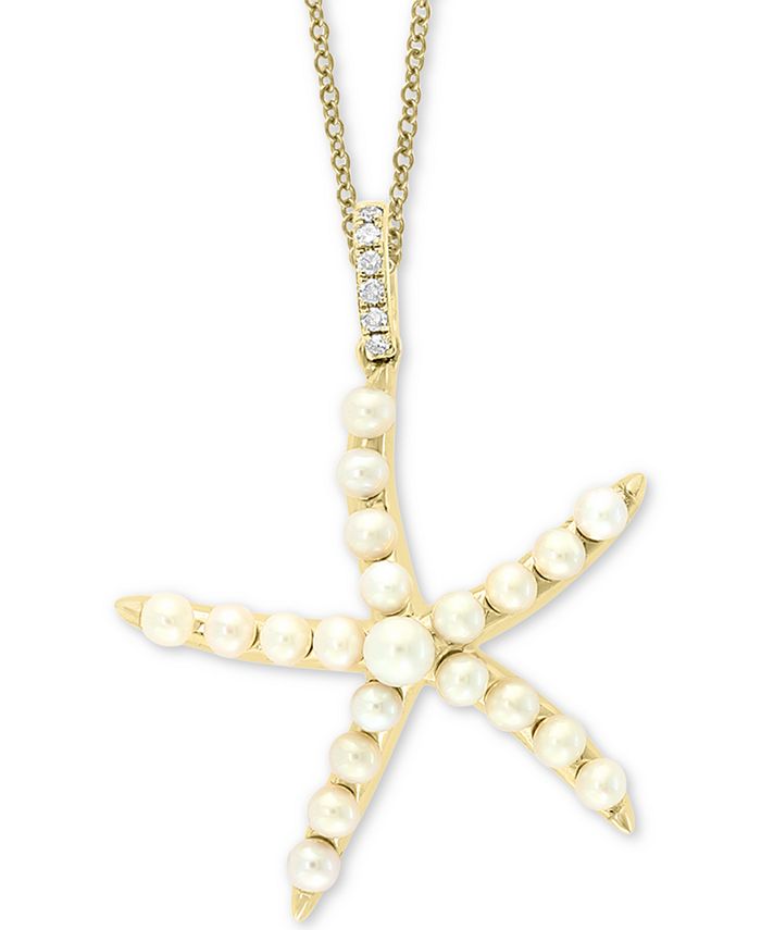 EFFY Diamond & Freshwater Pearl Sun Pendant Necklace