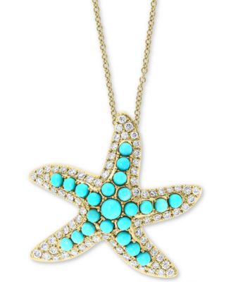 EFFY® Turquoise & Diamond (5/8 ct. t.w.) Starfish 18