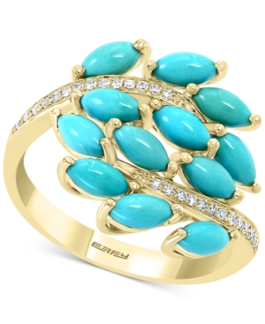 image of Effy Turquoise Cluster & Diamond (1/10 ct. t.w.) Statement Ring in 14k Gold