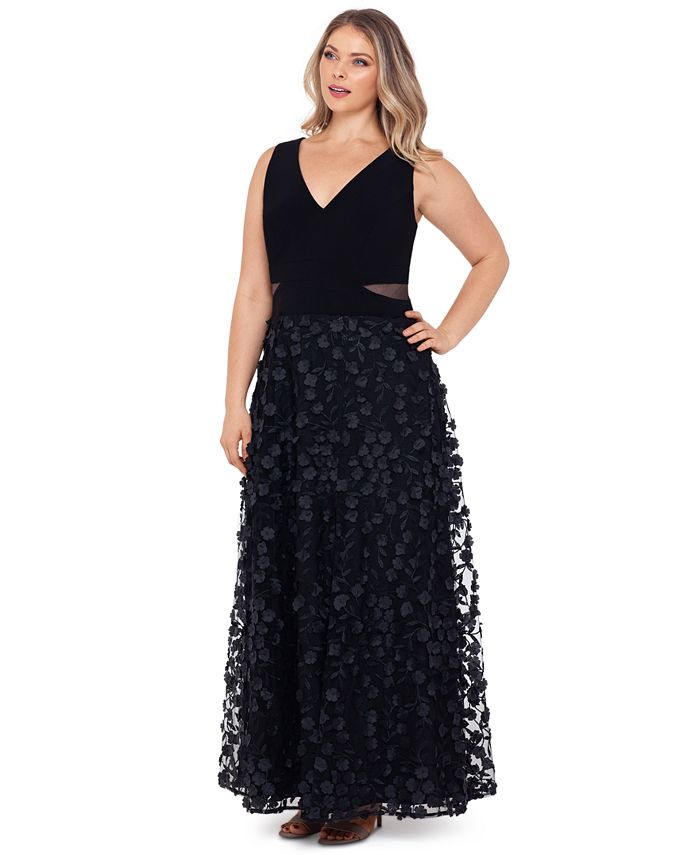 XSCAPE Plus Size 3DFlowerSkirt Gown Macy's